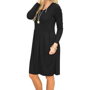 Women's Pleated Black Dress Pockets Large